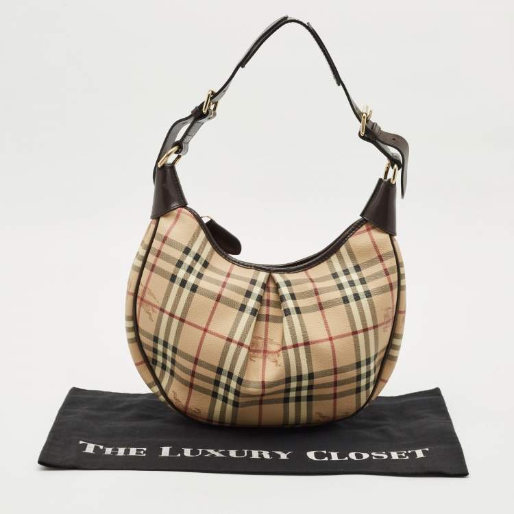 Pre Owned Burberry Beige Haymarket Check Coated Canvas Rydal Hobo