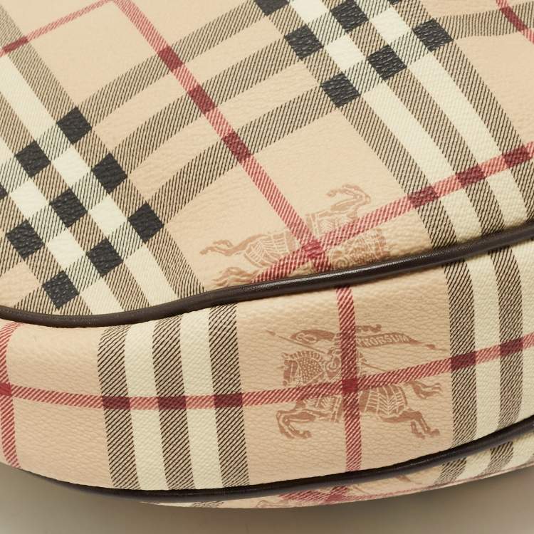 Pre Owned Burberry Beige Haymarket Check Coated Canvas Rydal Hobo