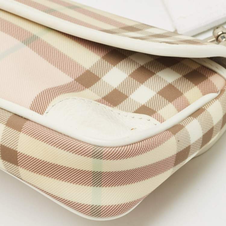 Pre Owned Burberry Pink/White House Check PVC and Leather Buckle Flap Shoulder Bag