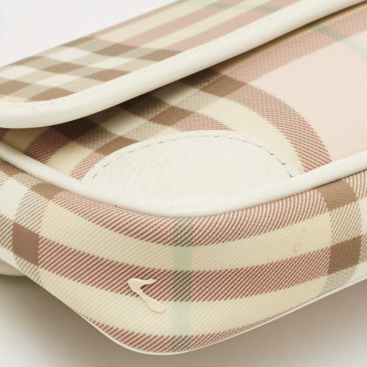 Pre Owned Burberry Pink/White House Check PVC and Leather Buckle Flap Shoulder Bag