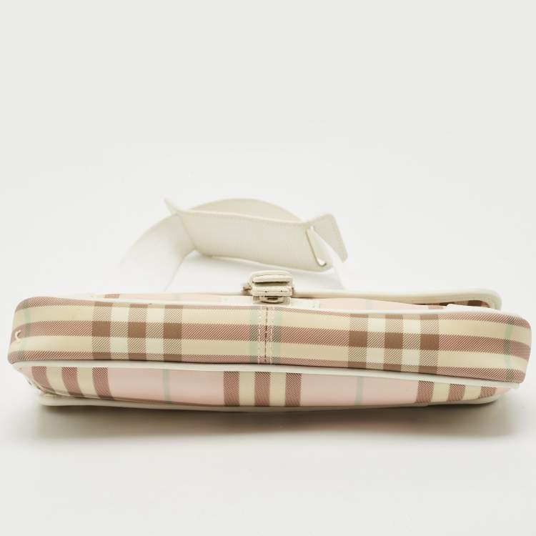 Pre Owned Burberry Pink/White House Check PVC and Leather Buckle Flap Shoulder Bag