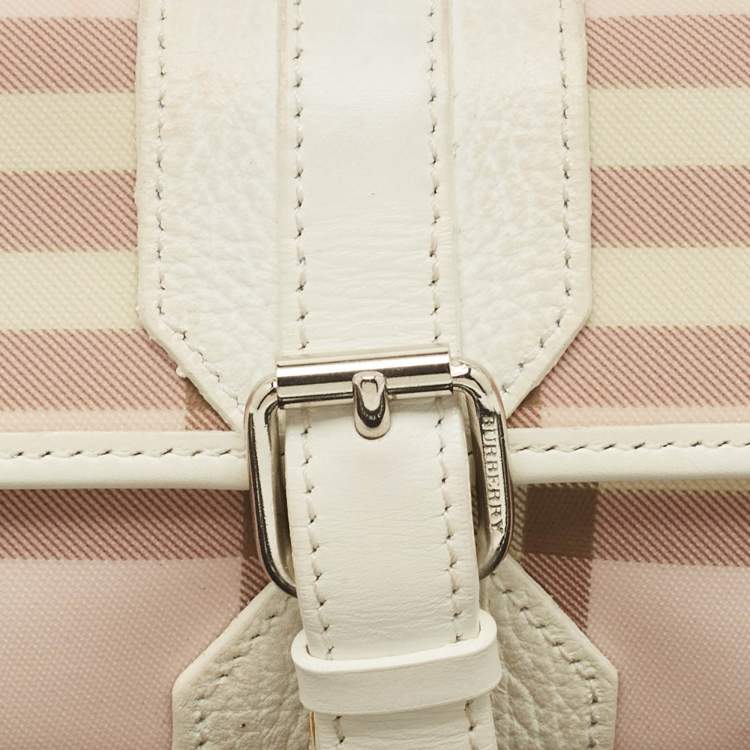 Pre Owned Burberry Pink/White House Check PVC and Leather Buckle Flap Shoulder Bag
