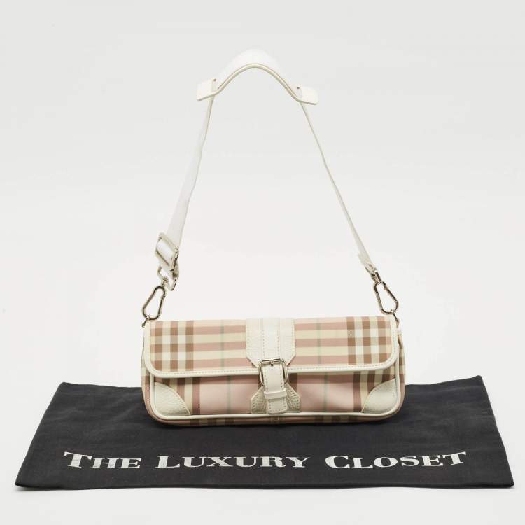 Pre Owned Burberry Pink/White House Check PVC and Leather Buckle Flap Shoulder Bag