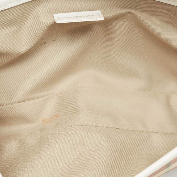 Pre Owned Burberry Pink/White House Check PVC and Leather Buckle Flap Shoulder Bag