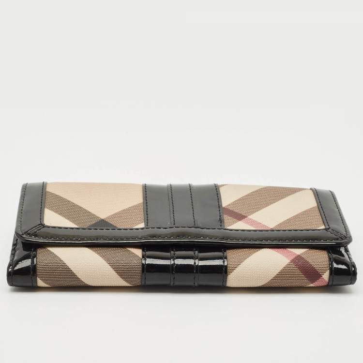 Pre Owned Burberry Beige/Black Supernova Check Coated Canvas and Patent Leather Continental Wallet 