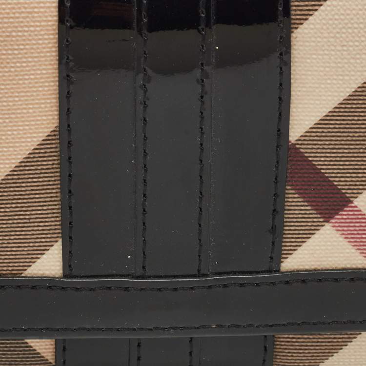 Pre Owned Burberry Beige/Black Supernova Check Coated Canvas and Patent Leather Continental Wallet 