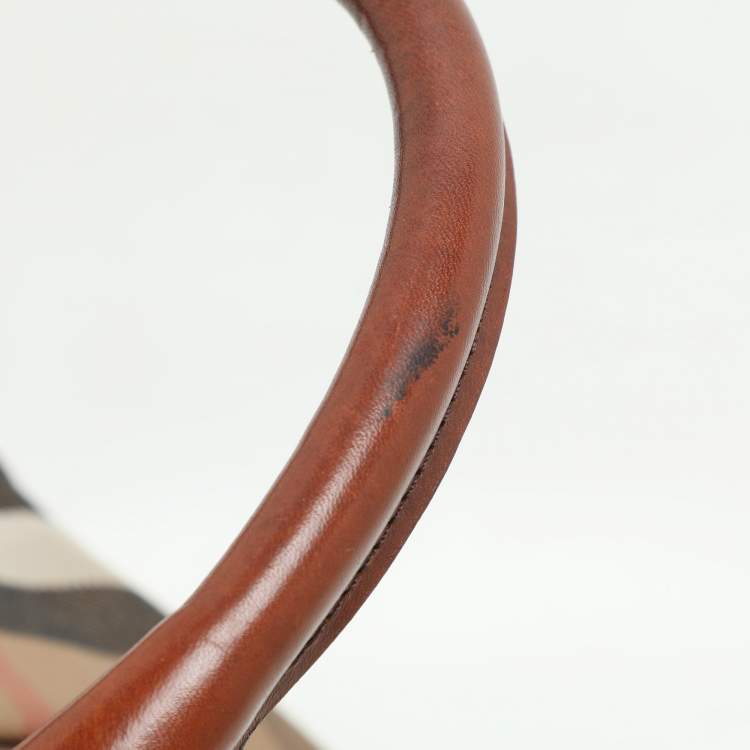 Pre Owned Burberry Brown House Check Canvas and Leather Bridle Whipstitch Tote