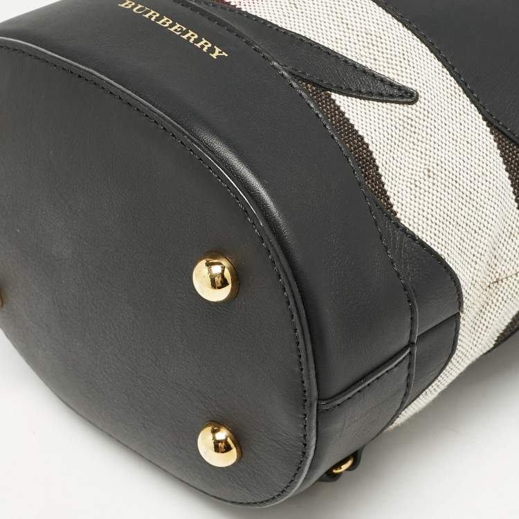 Pre Owned Burberry Black/ Beige Check Canvas and Leather The Bucket Backpack