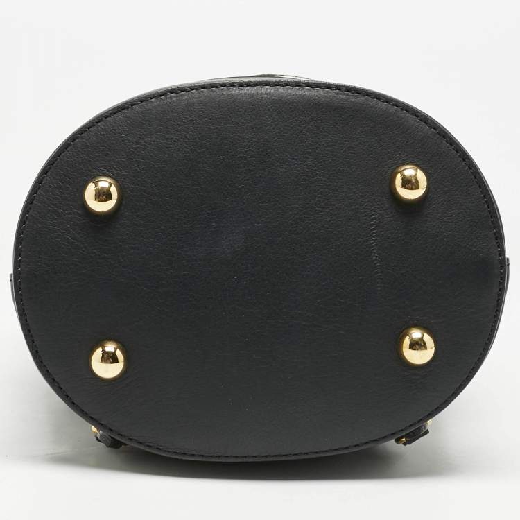 Pre Owned Burberry Black/ Beige Check Canvas and Leather The Bucket Backpack