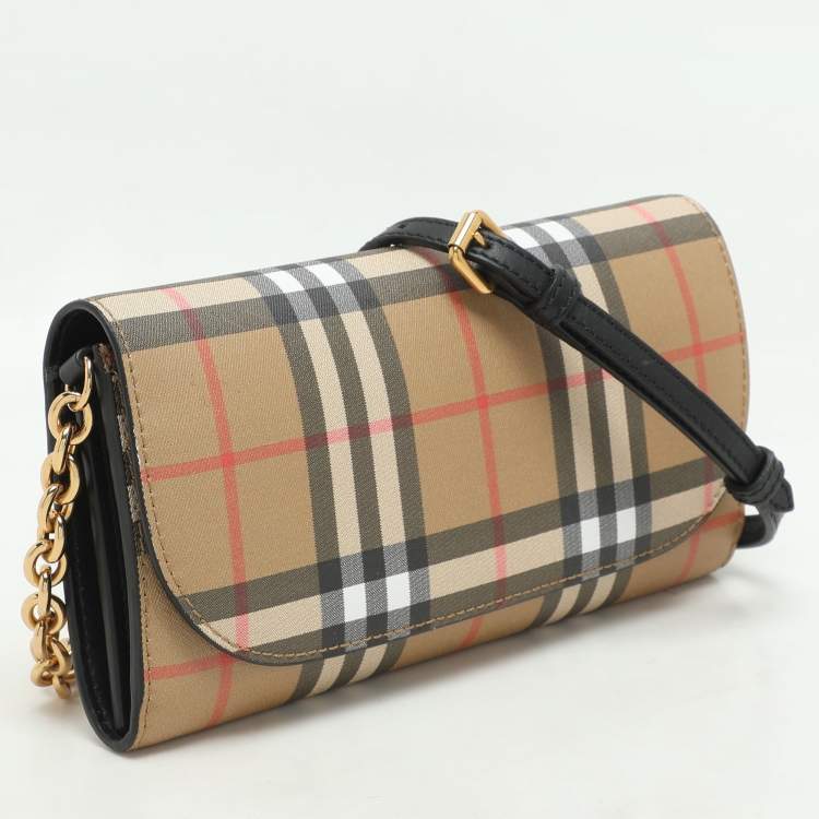 Pre Owned Burberry Beige Vintage Check Coated Canvas Henley Wallet On Chain