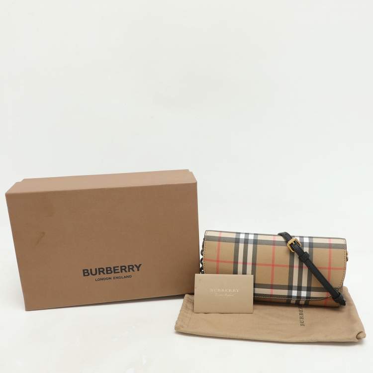 Pre Owned Burberry Beige Vintage Check Coated Canvas Henley Wallet On Chain