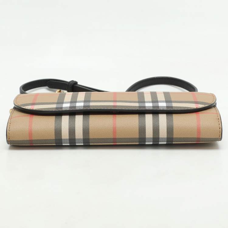 Pre Owned Burberry Beige Vintage Check Coated Canvas Henley Wallet On Chain