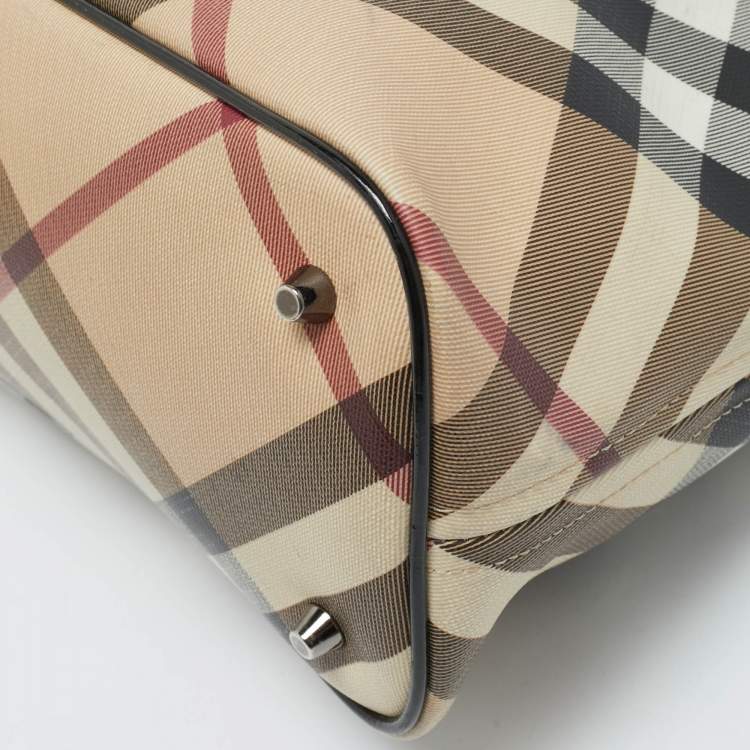 Pre Owned Burberry Black/Beige Super Nova Check PVC and Patent Leather Regent Tote