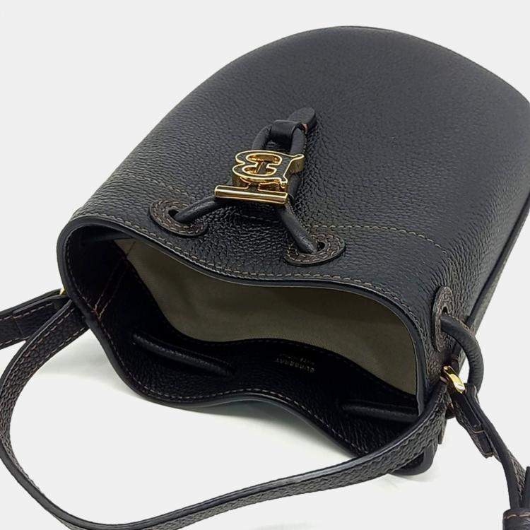 Pre Owned Burberry Black Leather Mini TB Bucket Bag