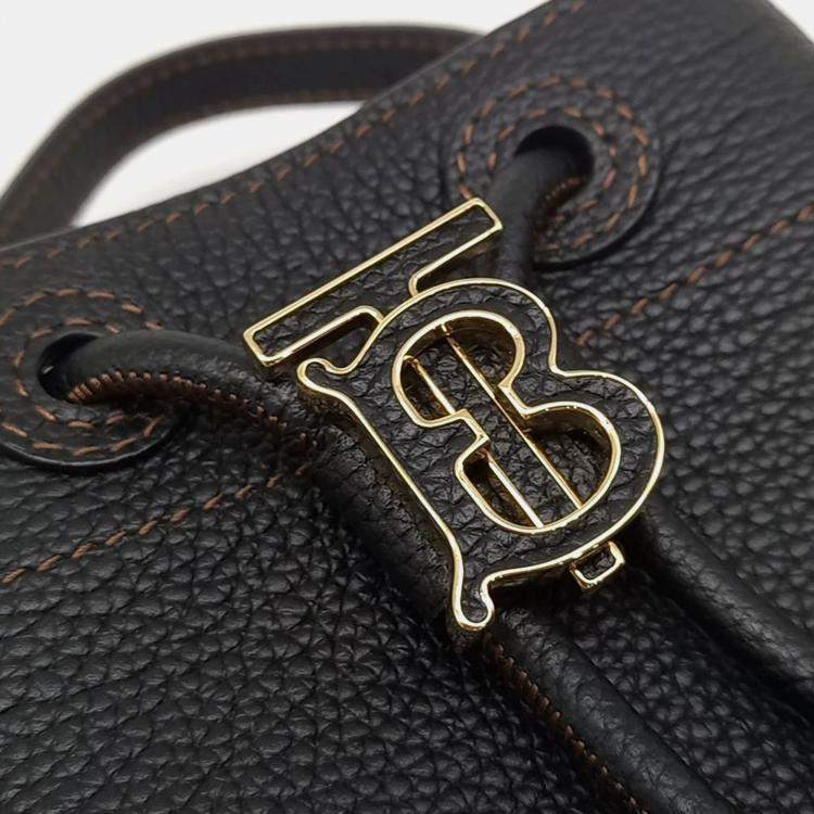 Pre Owned Burberry Black Leather Mini TB Bucket Bag