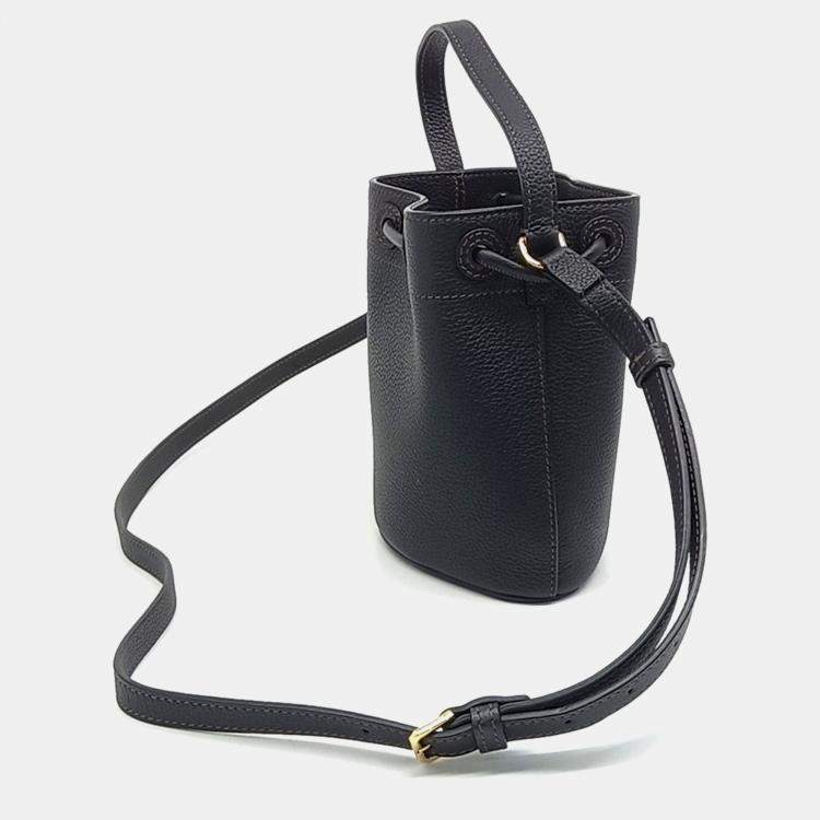 Pre Owned Burberry Black Leather Mini TB Bucket Bag