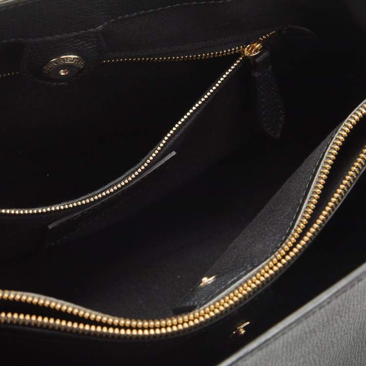 Pre Owned Burberry Black Leather and House Check Canvas Medium Banner Tote