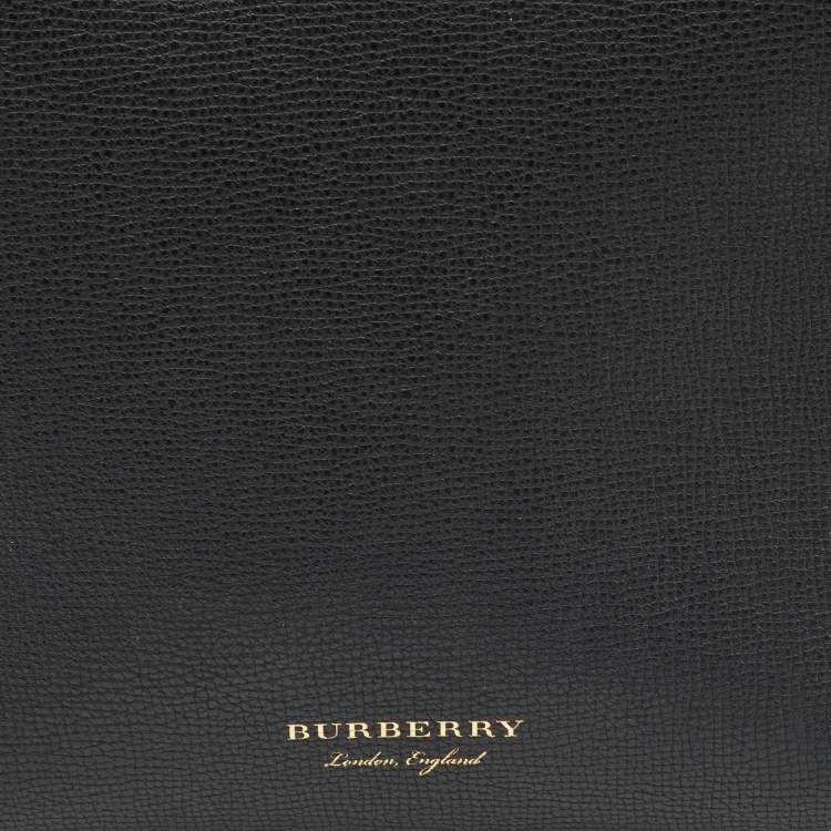 Pre Owned Burberry Black Leather and House Check Canvas Medium Banner Tote