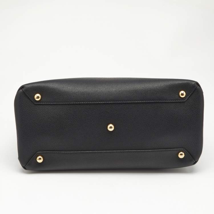 Pre Owned Burberry Black Leather and House Check Canvas Medium Banner Tote