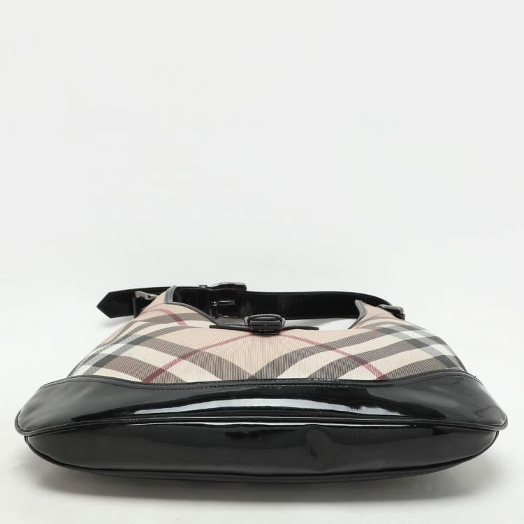 Pre Owned Burberry Black/Beige Nova Check PVC and Patent Leather Brooke Hobo