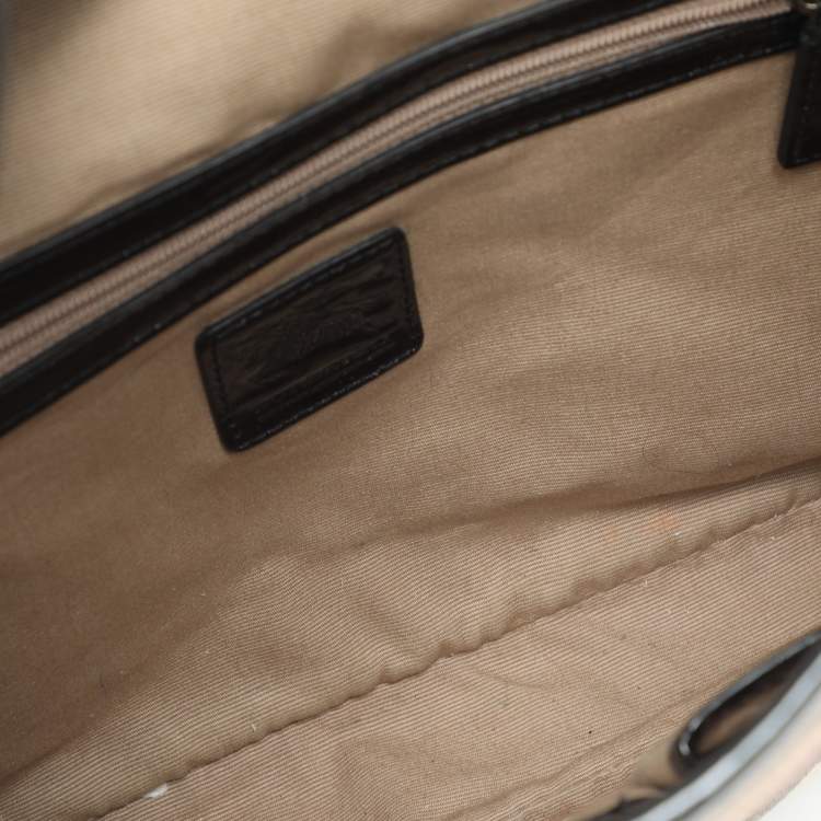 Pre Owned Burberry Black/Beige Nova Check PVC and Patent Leather Brooke Hobo