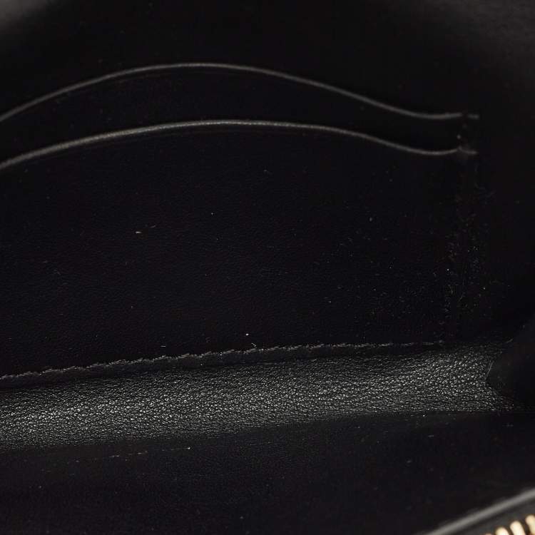 Pre Owned Burberry Black/Beige House Check Canvas and Leather Wellington Compact Wallet