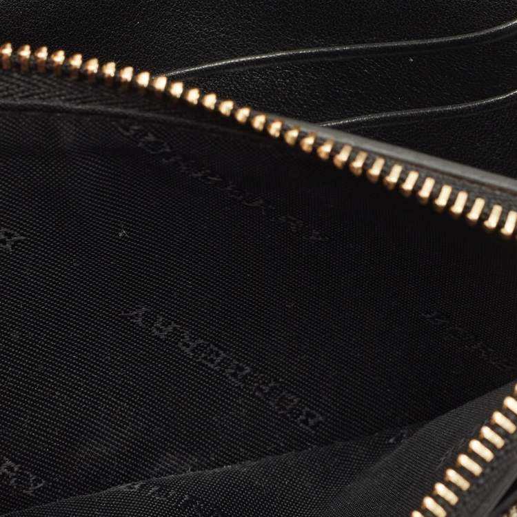 Pre Owned Burberry Black/Beige House Check Canvas and Leather Wellington Compact Wallet