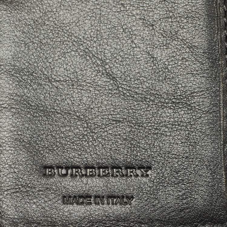 Pre Owned Burberry Black/Beige House Check Canvas and Leather Wellington Compact Wallet