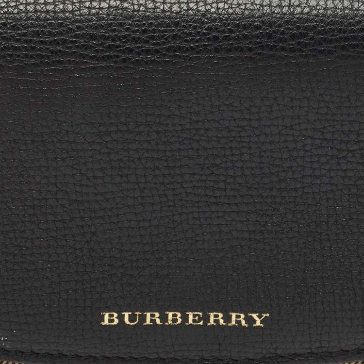 Pre Owned Burberry Black/Beige House Check Canvas and Leather Wellington Compact Wallet