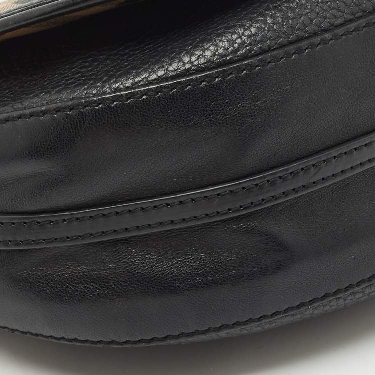 Pre Owned Burberry Black/Beige Haymarket Check PVC and Leather Maydown Crossbody Bag
