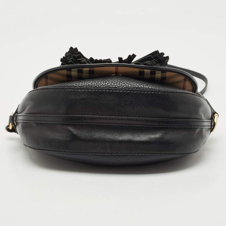 Pre Owned Burberry Black/Beige Haymarket Check PVC and Leather Maydown Crossbody Bag