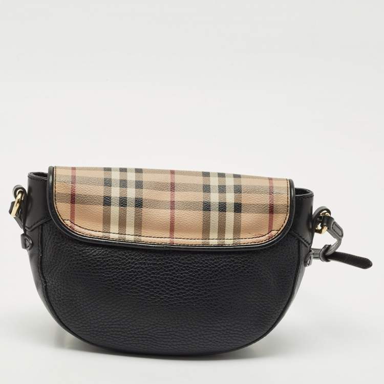 Pre Owned Burberry Black/Beige Haymarket Check PVC and Leather Maydown Crossbody Bag