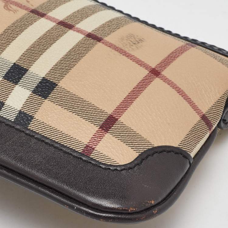 Pre Owned Burberry Beige/Brown Haymarket Check Canvas and Leather Crossbody Bag