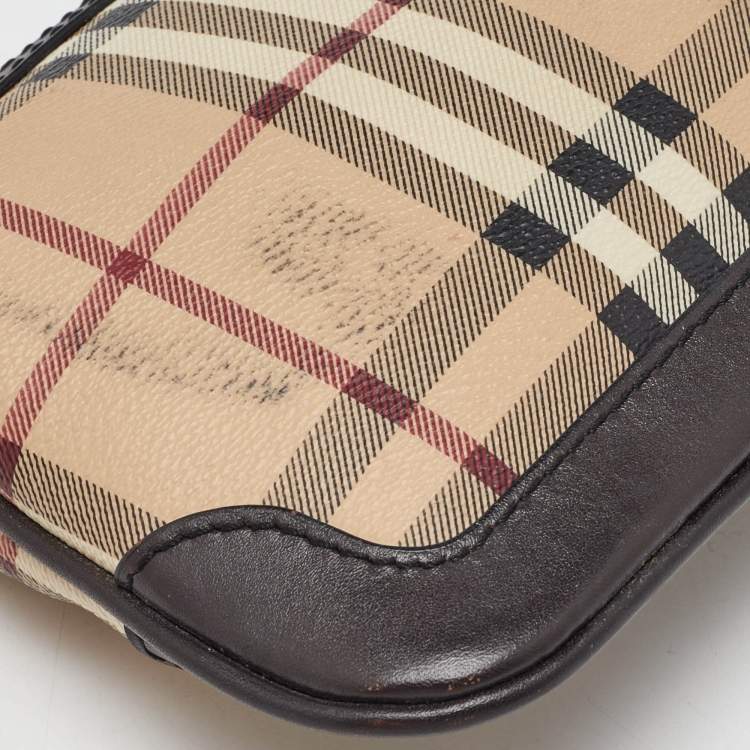 Pre Owned Burberry Beige/Brown Haymarket Check Canvas and Leather Crossbody Bag