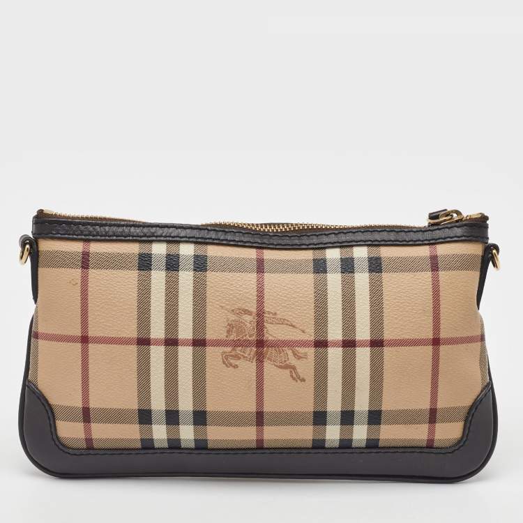 Pre Owned Burberry Beige/Brown Haymarket Check Canvas and Leather Crossbody Bag