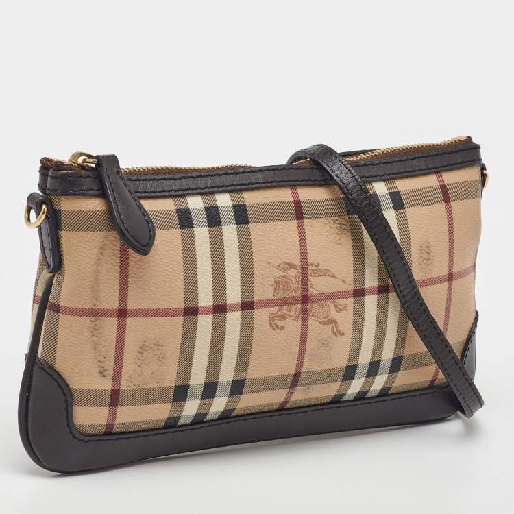 Pre Owned Burberry Beige/Brown Haymarket Check Canvas and Leather Crossbody Bag