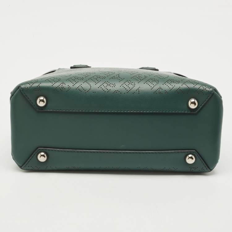 Pre Owned Burberry Green Perforated Leather Small Banner Tote