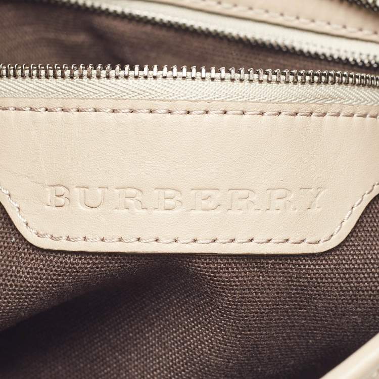 Pre Owned Burberry Beige/Grey Smoked Check Coated Canvas and Leather Hartham Shoulder Bag
