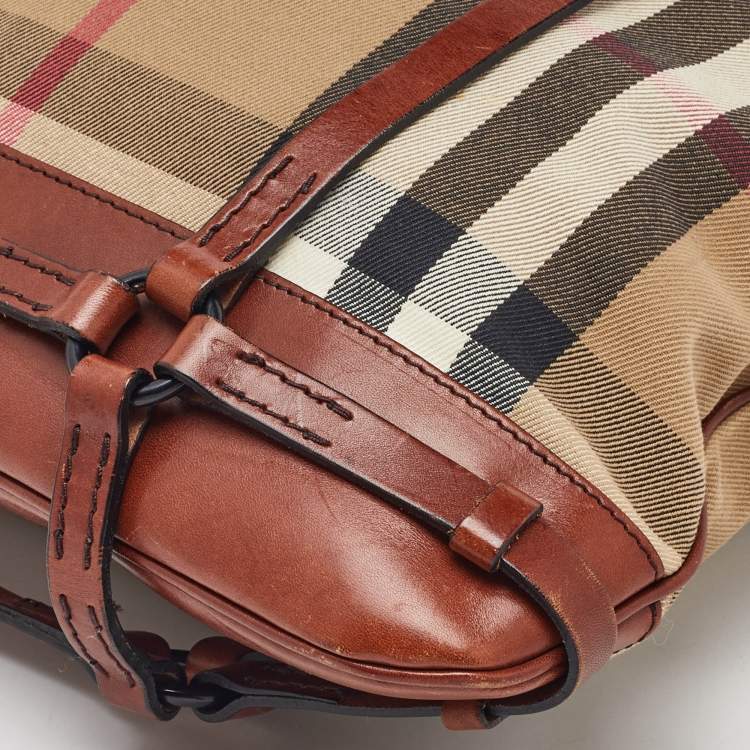 Pre Owned Burberry Beige/Brown Housecheck Canvas and Leather Slim Tote