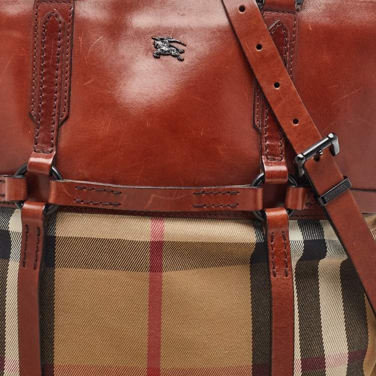 Pre Owned Burberry Beige/Brown Housecheck Canvas and Leather Slim Tote
