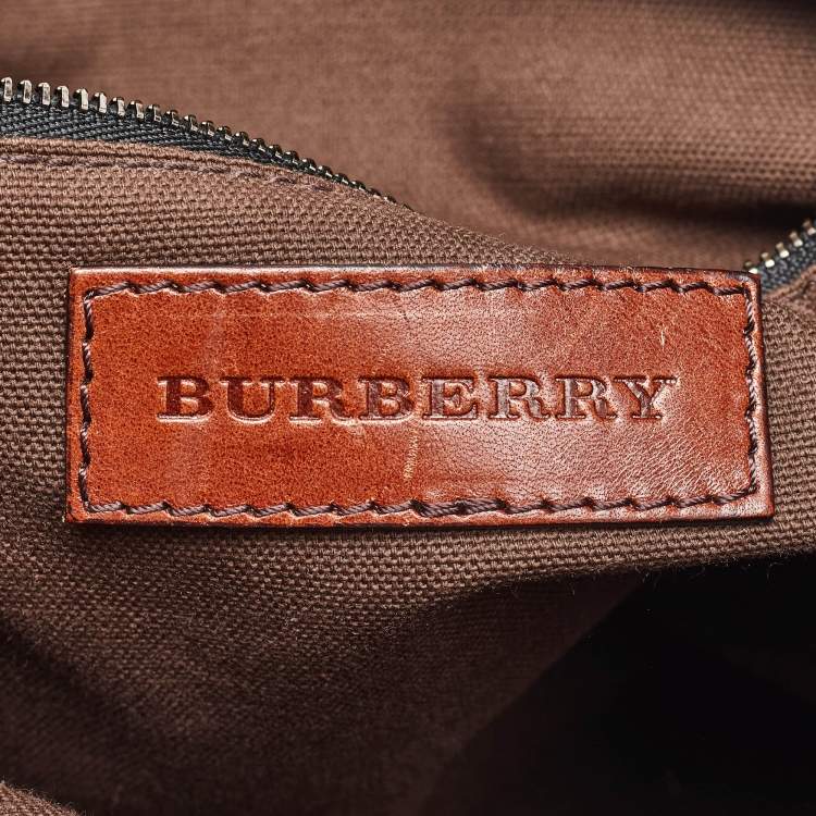 Pre Owned Burberry Beige/Brown Housecheck Canvas and Leather Slim Tote