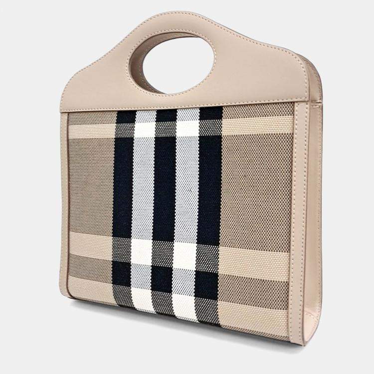 Pre Owned Burberry Beige Fabric and Leather Pocket Bag Mini