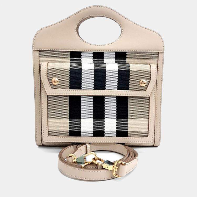 Pre Owned Burberry Beige Fabric and Leather Pocket Bag Mini
