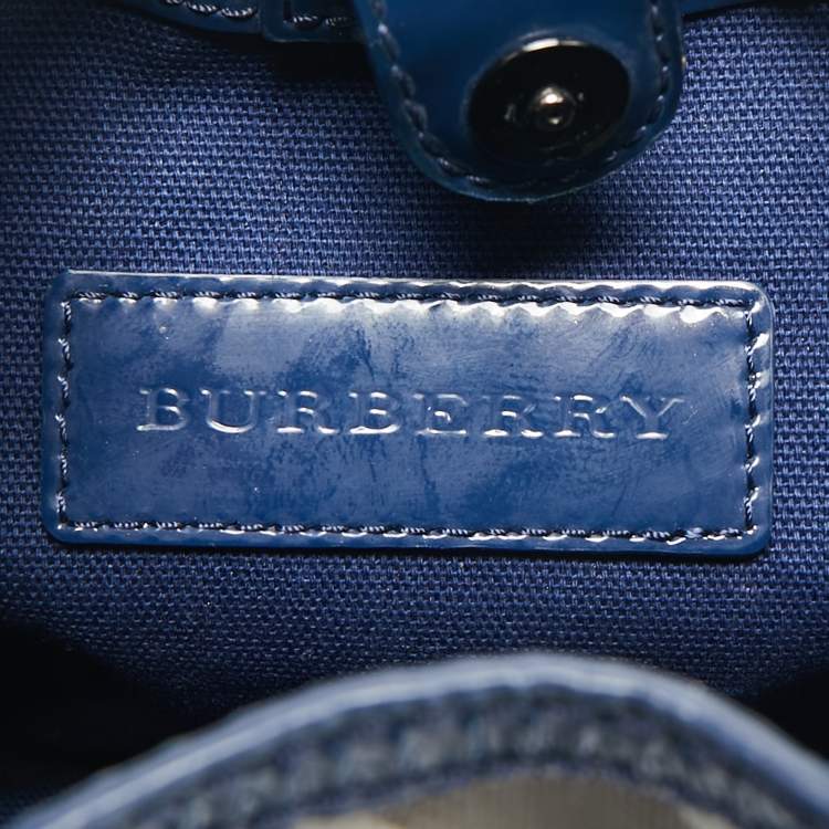 Pre Owned Burberry Blue Ombre Supernova Check Coated Canvas Drawstring Crossbody Bag