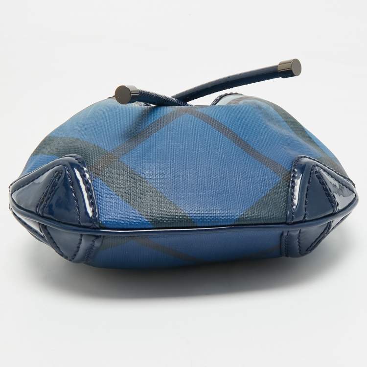 Pre Owned Burberry Blue Ombre Supernova Check Coated Canvas Drawstring Crossbody Bag