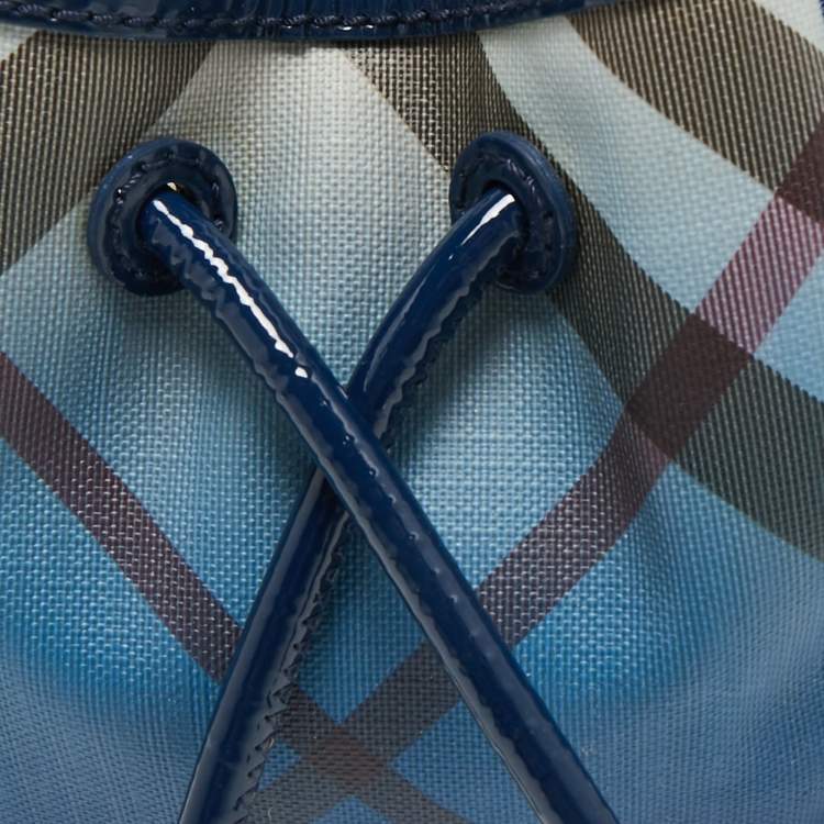 Pre Owned Burberry Blue Ombre Supernova Check Coated Canvas Drawstring Crossbody Bag
