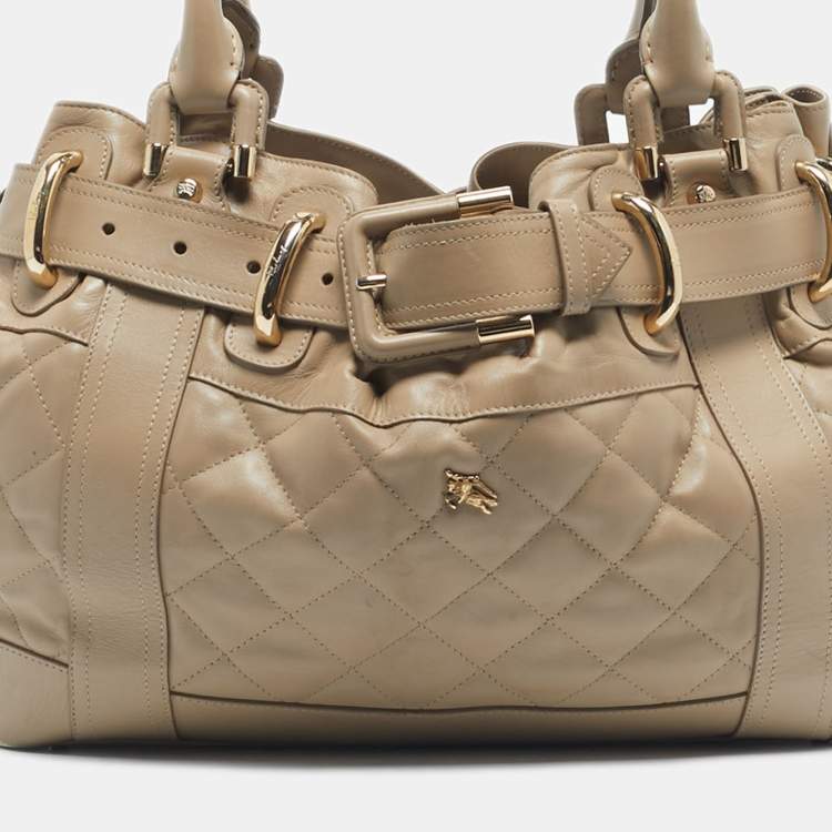 Pre Owned Burberry Beige Quilted Leather Beaton Tote
