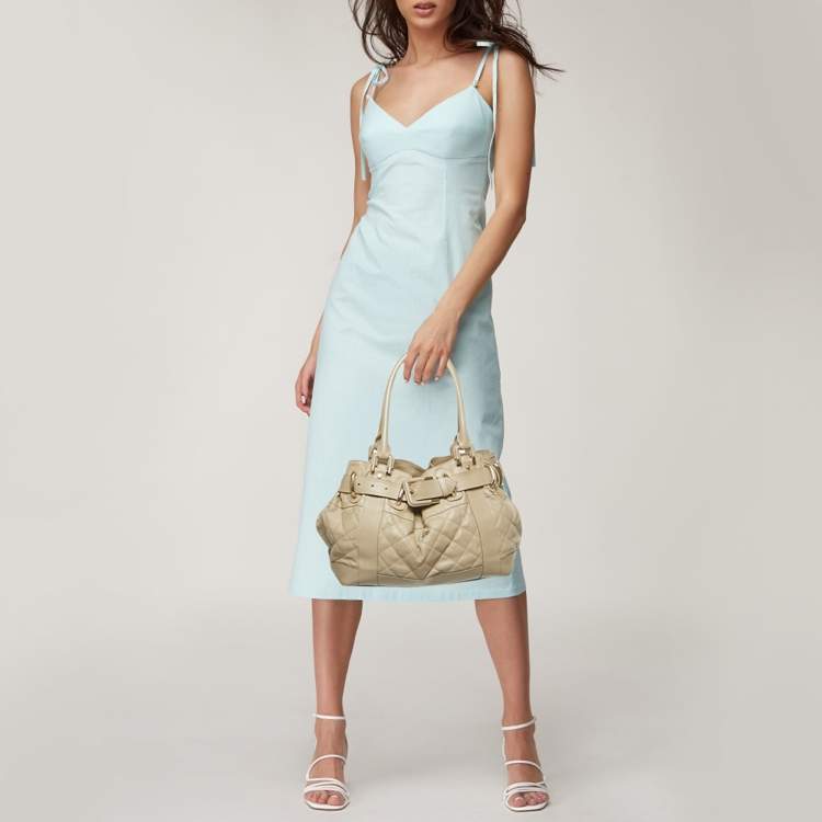 Pre Owned Burberry Beige Quilted Leather Beaton Tote
