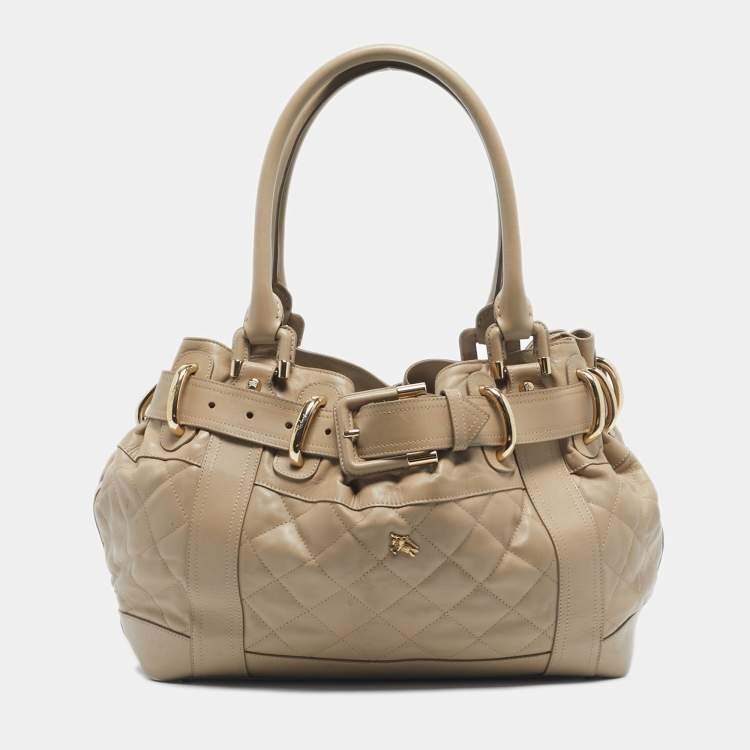 Pre Owned Burberry Beige Quilted Leather Beaton Tote