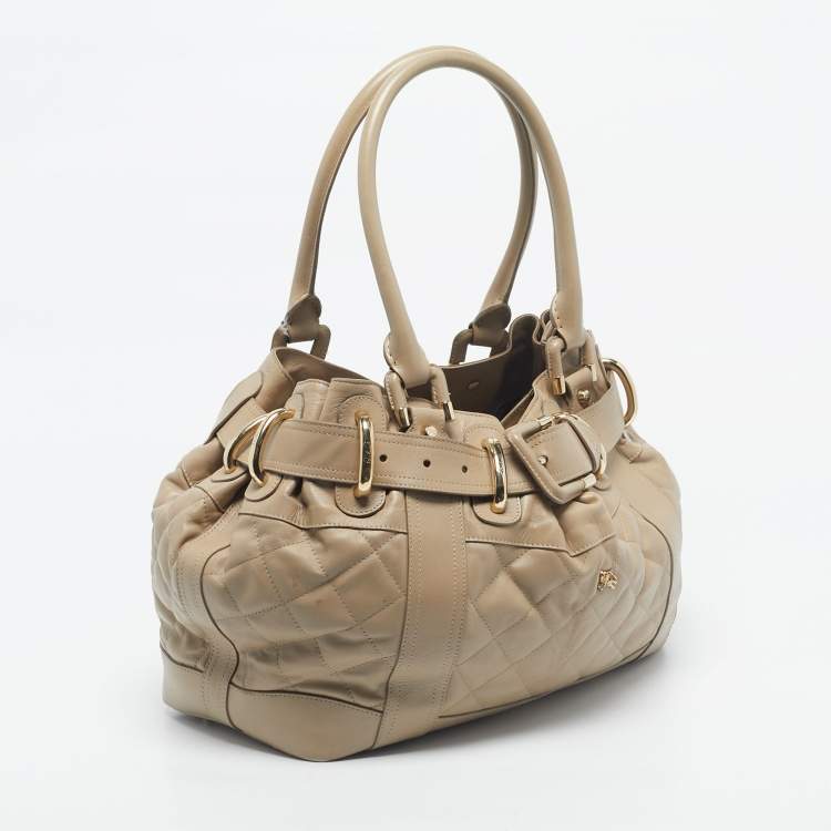 Pre Owned Burberry Beige Quilted Leather Beaton Tote